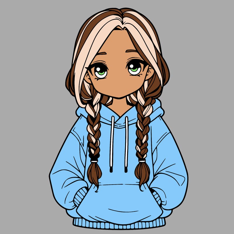 a realistic girl with a oversized hoodie and she has braids