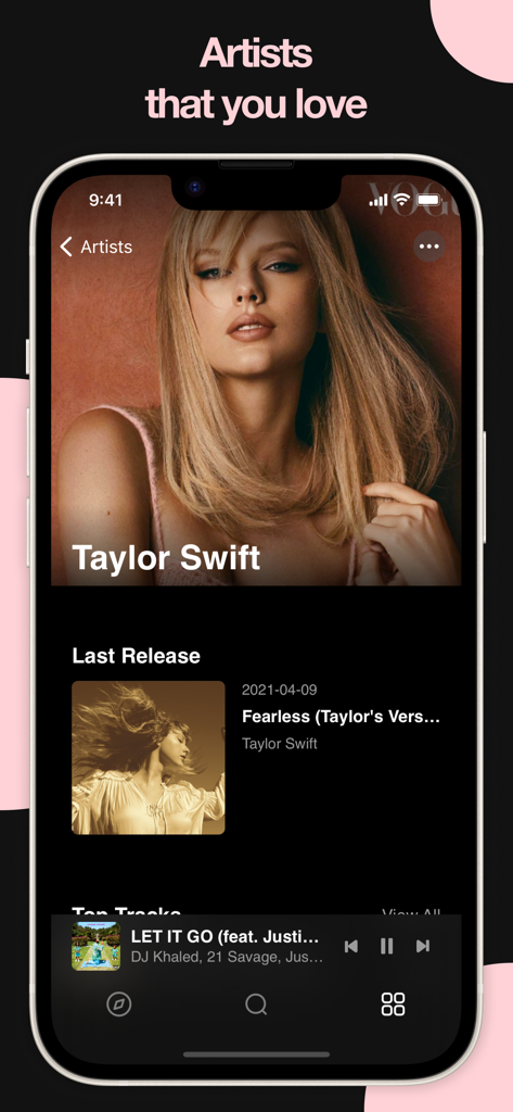 PewPee: Music Player Offline - Artist profile page for Taylor Swift in the PewPee music player app showing latest releases.
