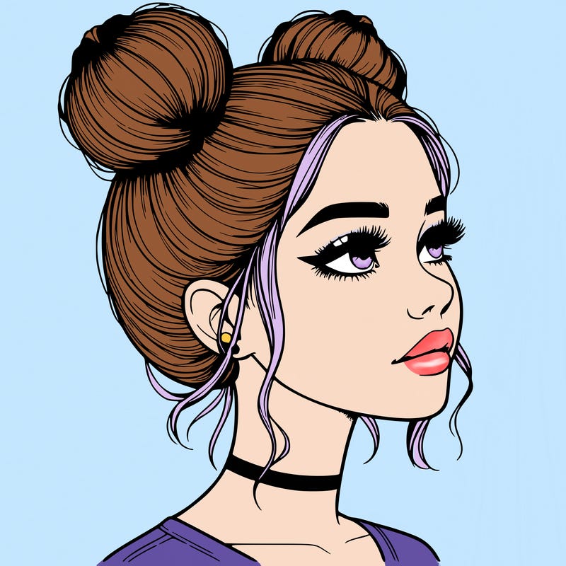 realistic girl with buns on the top of her head