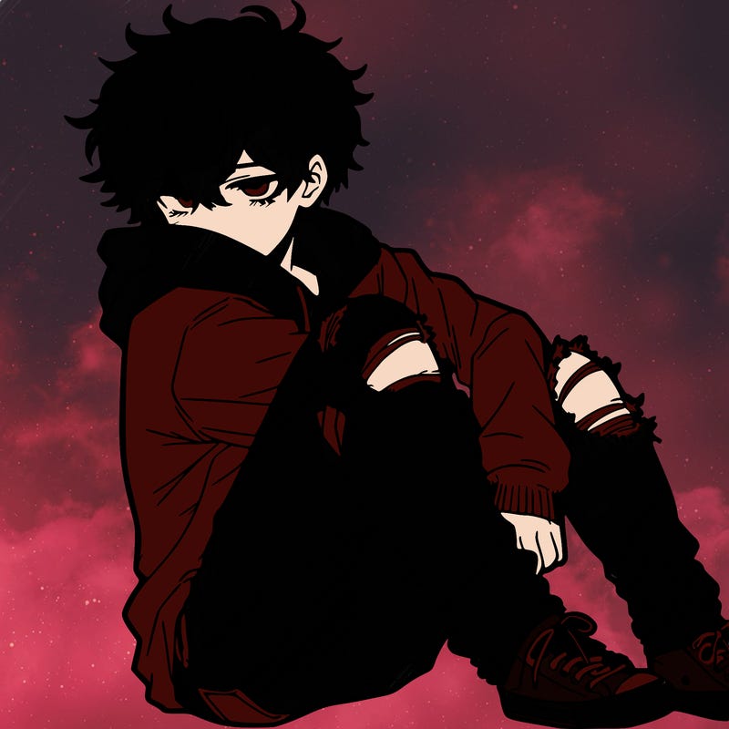 a male hoddie ripped jeans messy hair anime