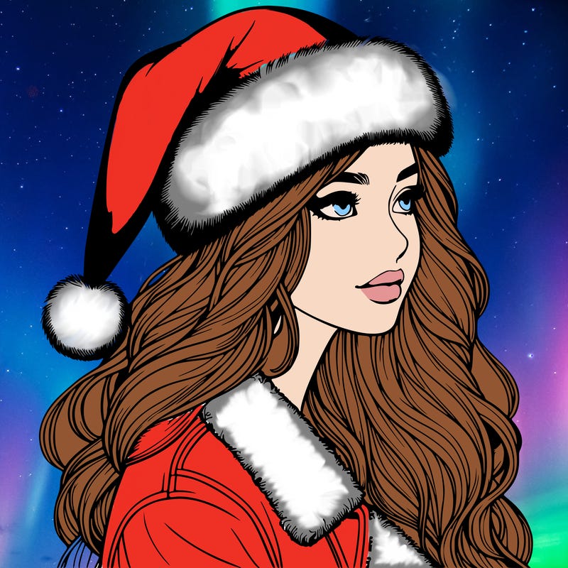 realistic girl in santa hat