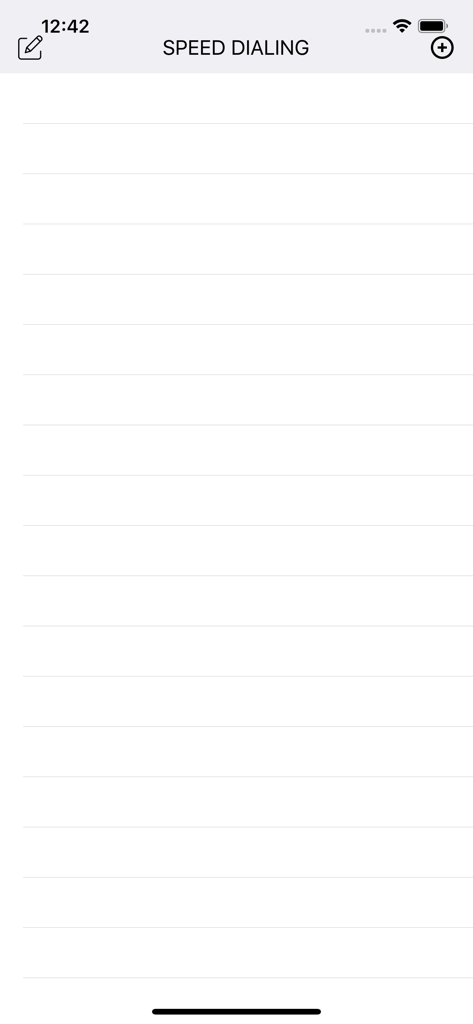 Pantalla principal de la aplicación Marcación Rápida que muestra una lista vacía para contactos de marcación rápida con un botón más para agregar nuevas entradas.