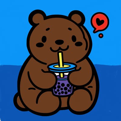 bear drinking boba tea