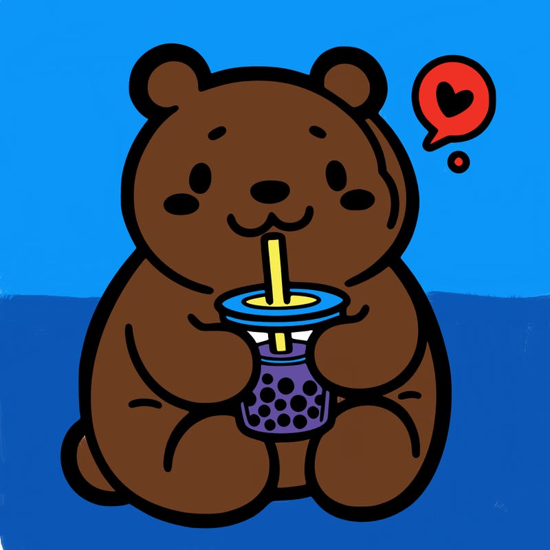 bear drinking boba tea