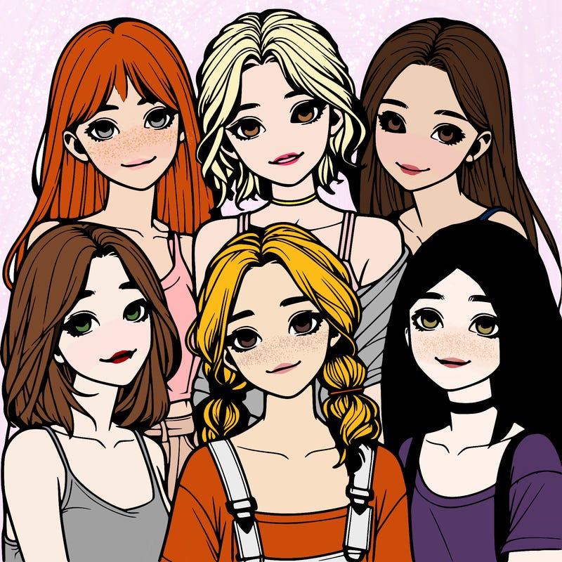 a group of girls realistic