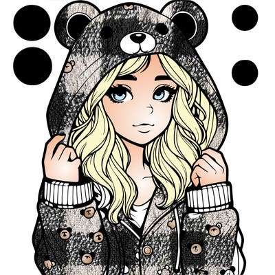 realistic girl in a animal pjs hoodie
