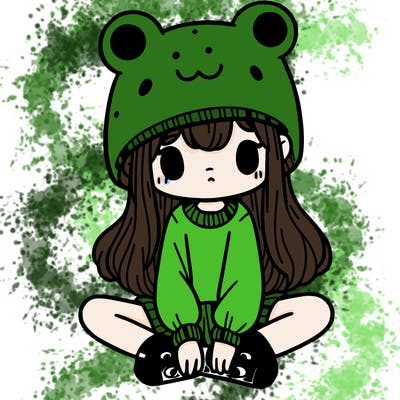 a girl wearing a frog hat and some frog socks
