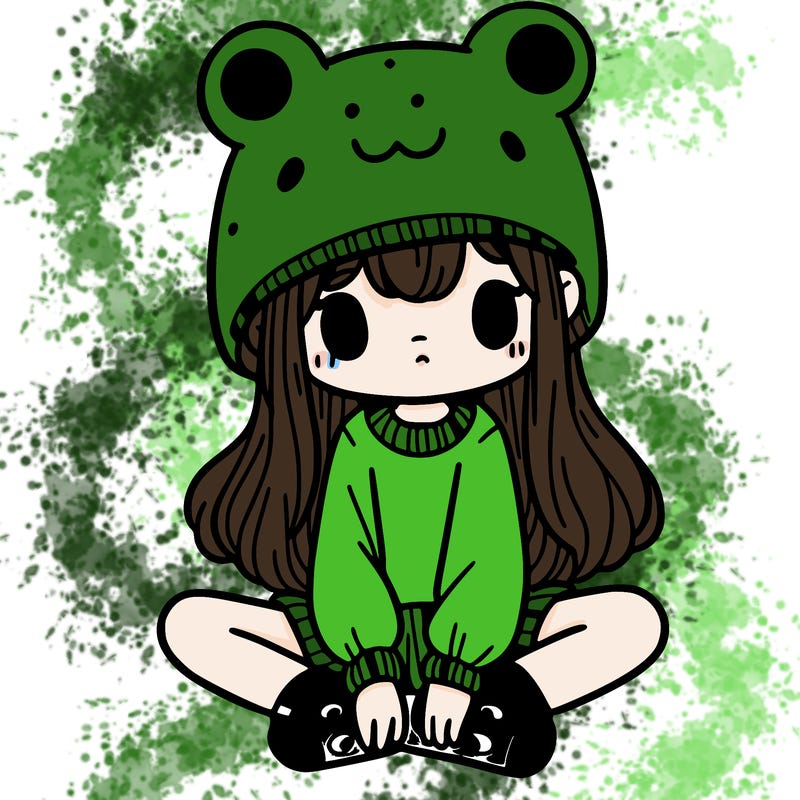 a girl wearing a frog hat and some frog socks