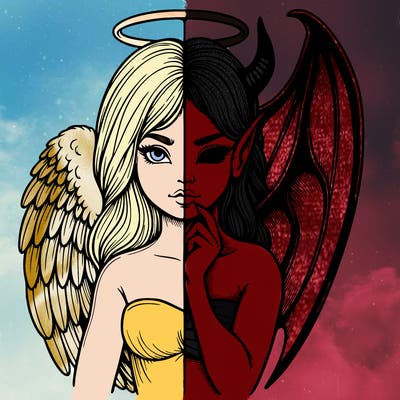 realistic angel half demon