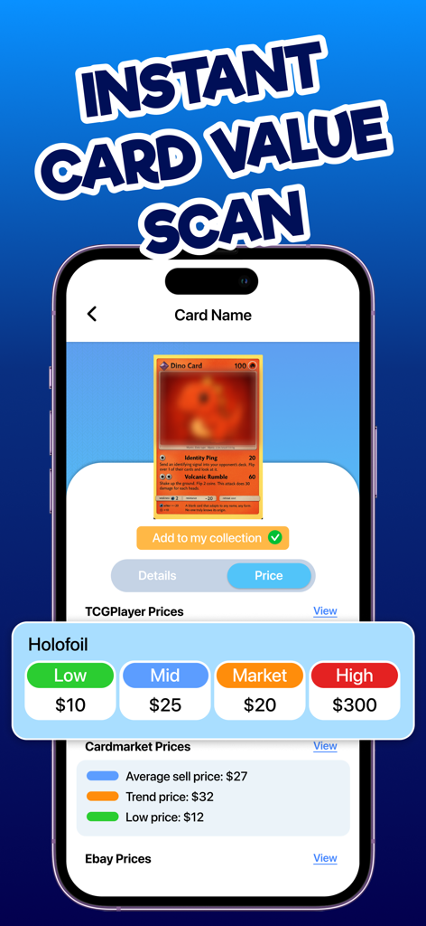 Card Scanner TCG for Pokemon - Instant Pokemon TCG card value scan showing market prices from multiple marketplaces