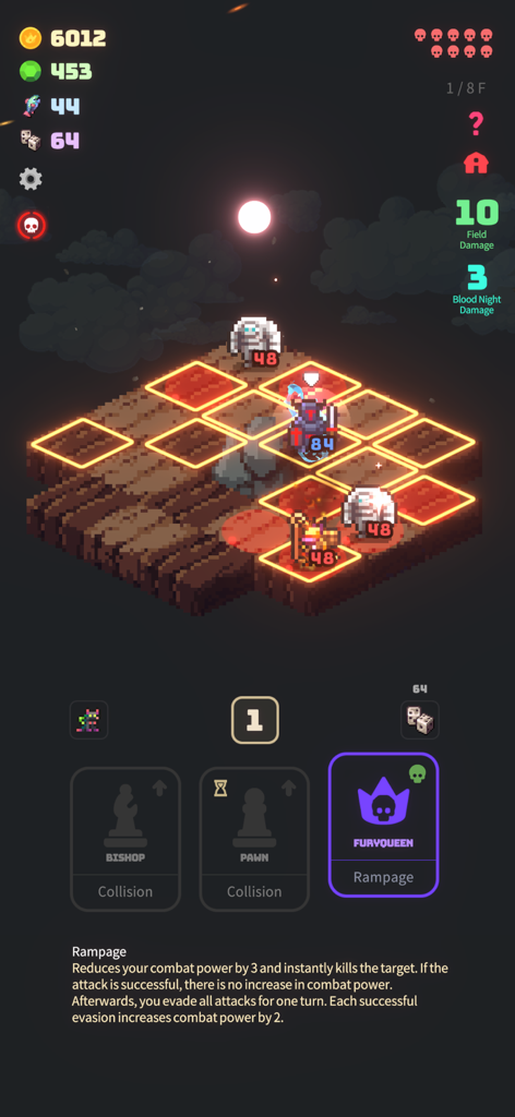 Blood Night : Chess RPG - Batalha tática isométrica em Blood Night Chess RPG mostrando personagens em pixel art em uma grade