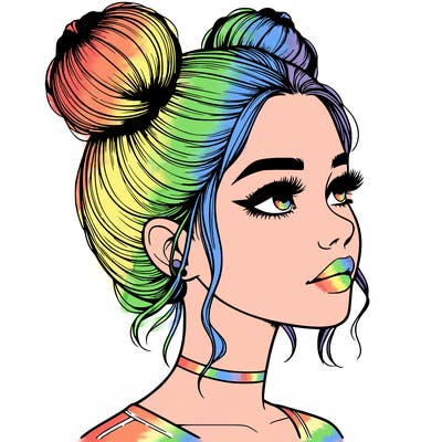realistic girl with buns on the top of her head