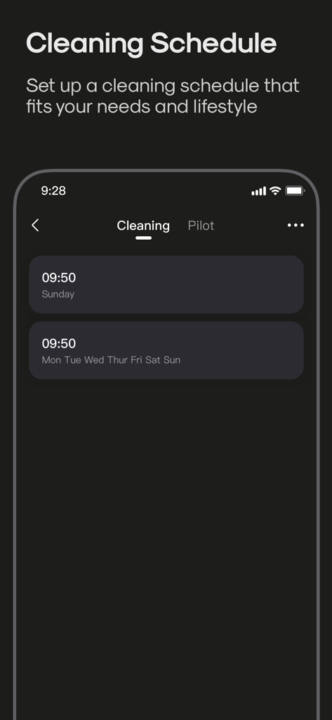 Interfaz de programación de limpieza en la app Eureka Robot que muestra las tareas de limpieza automatizadas diarias