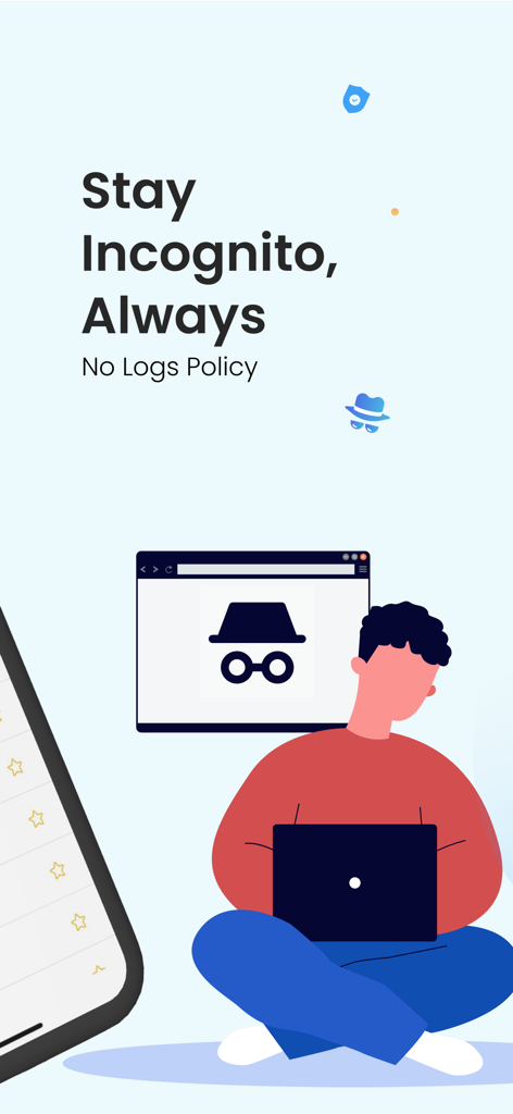 Illustration présentant les fonctionnalités de navigation privée et de politique stricte de non-conservation des journaux d'IvacyVPN