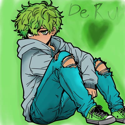 a male hoddie ripped jeans messy hair anime