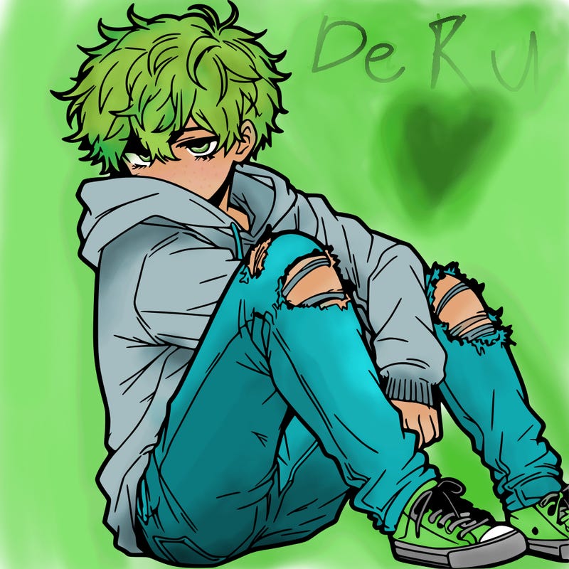 a male hoddie ripped jeans messy hair anime