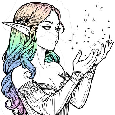 realistic elf girl doing magic
