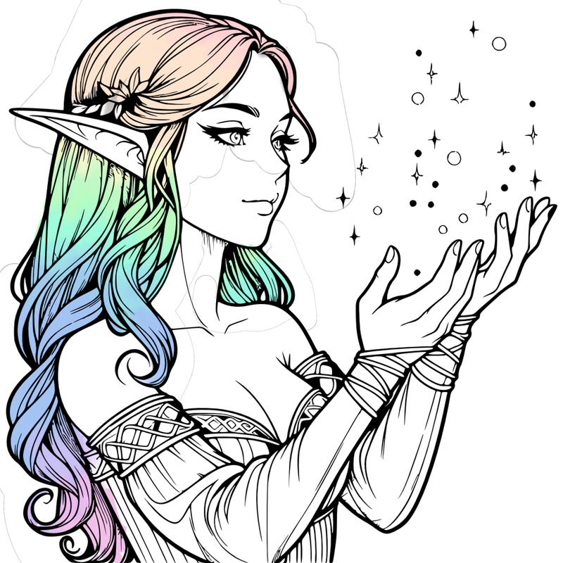 realistic elf girl doing magic