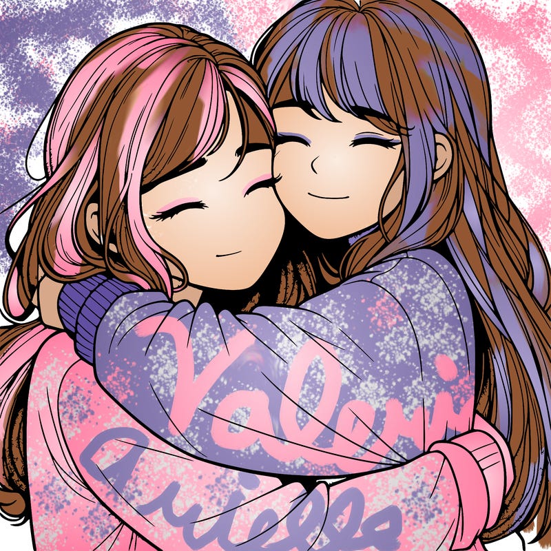 realistic two girls hugging