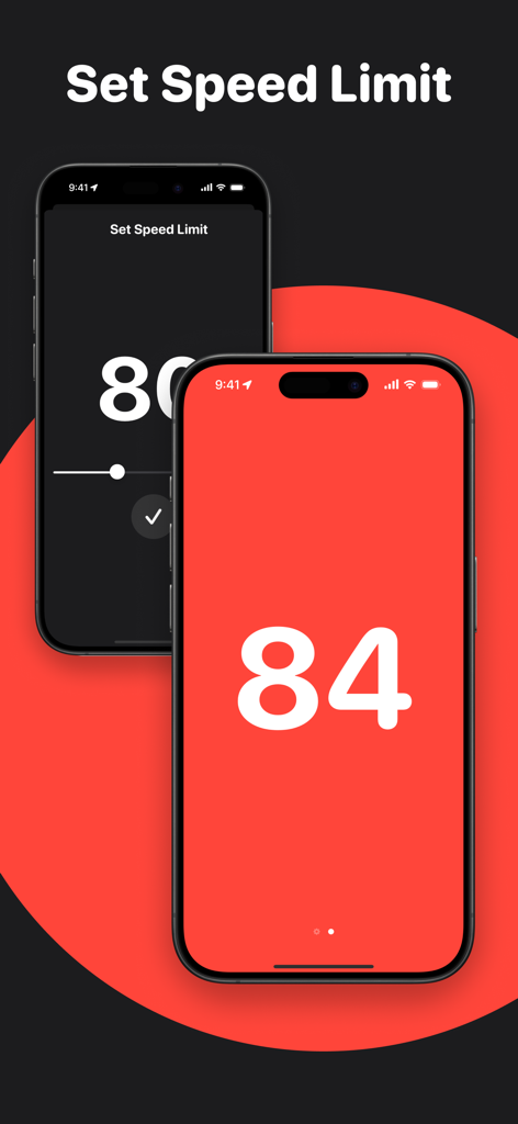 Simple Speedometer: Pure Speed - iPhone app interface showing a visual speed limit alert that turns the screen red when exceeded