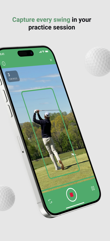 SWEE Golf: AI Swing Analyzer - Swee Golf App-Oberfläche, die einen Golfschwung für die KI-Analyse erfasst
