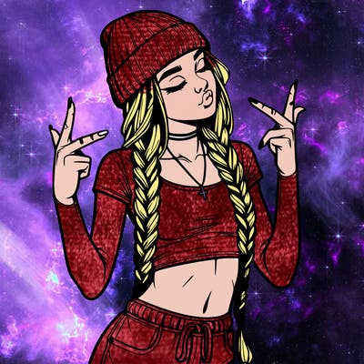 realistic teenage girl with braids and a beanie and crop top doing 🫶🏼