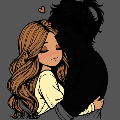 a realistic couple boy and girl hugging and kissing