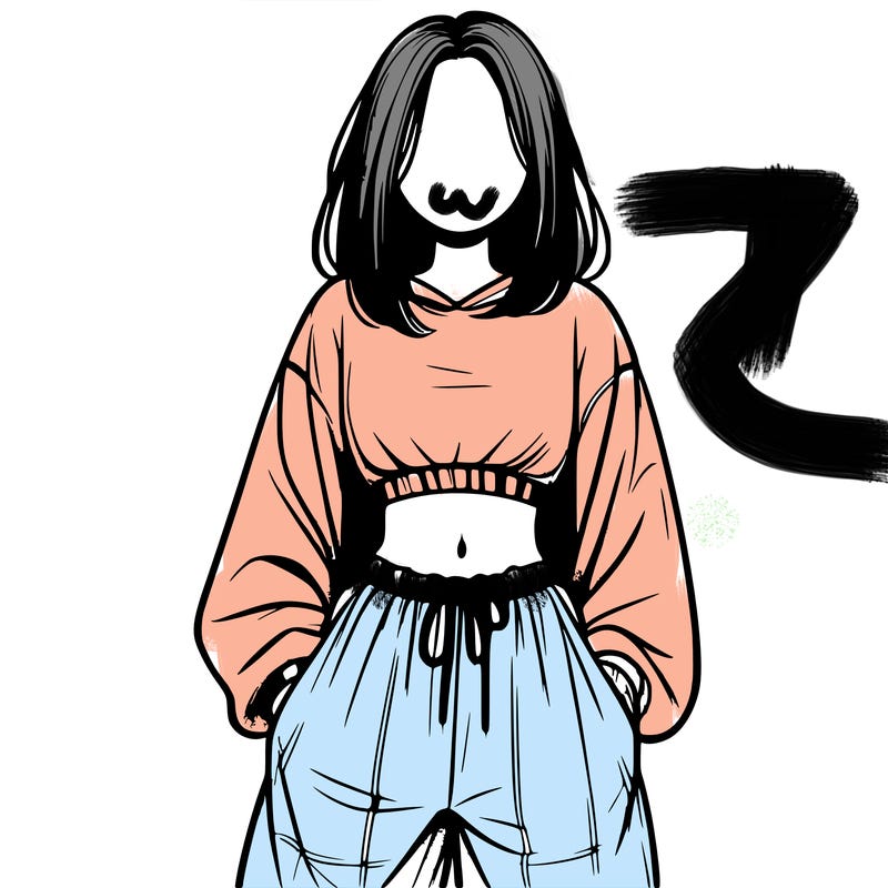 realistic girl faceless with baggy pants and a crop top