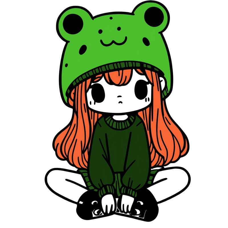 a girl wearing a frog hat and some frog socks