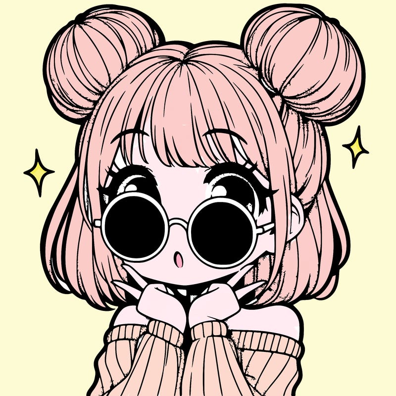 manga girl with hairbuns and sun shape sunglasses