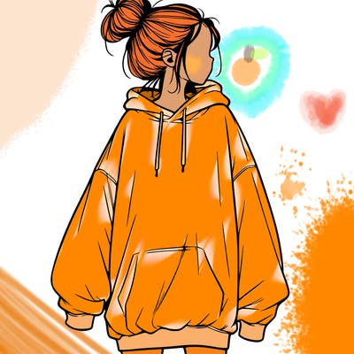 realistic girl with a oversized sweatshirt on and a bun