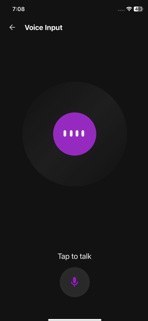 Speech To Image AI Generator - Tela de entrada de voz do aplicativo Gerador de IA de Voz para Imagem mostrando um ícone de microfone e a instrução toque para falar