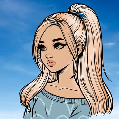 realistic girl with a high ponytail