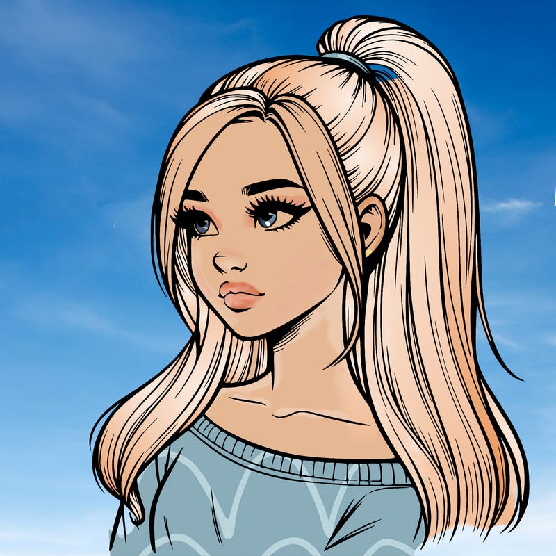 realistic girl with a high ponytail