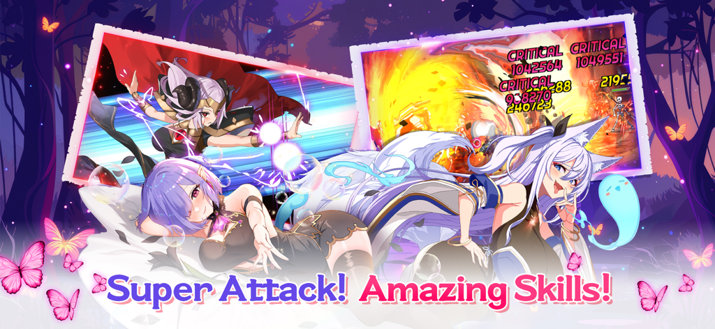 Sword Master Story - Bannière promotionnelle pour Sword Master Story montrant des déesses anime et des compétences de combat explosives.