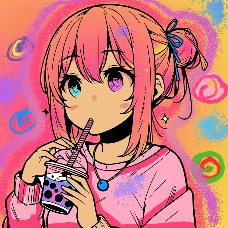 manga character drinking boba