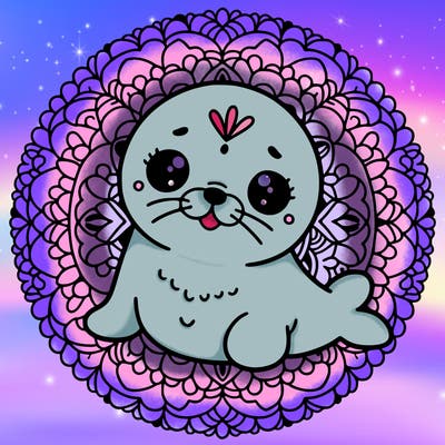 a cute baby seal mandala