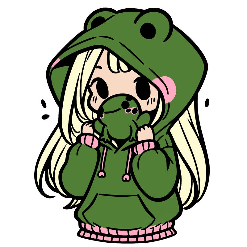 a girl holding a froggy hoodie