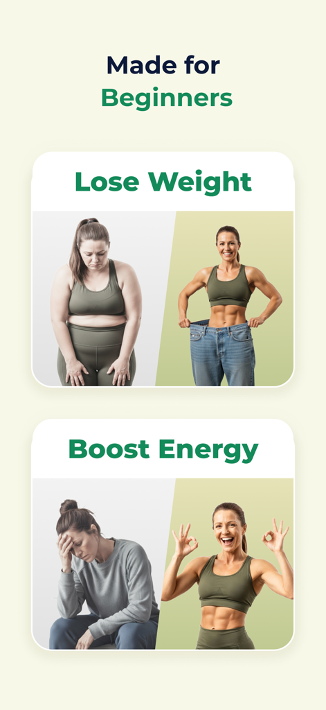 ZenFit: Tai Chi for Beginners - Pantalla de la app ZenFit que muestra los beneficios de pérdida de peso y aumento de energía para principiantes