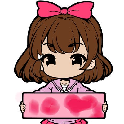 cute anime girl holding a sign