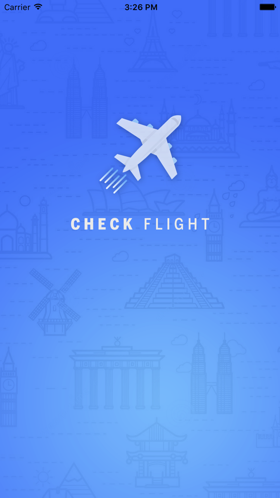 Cheap Airline Flights Tickets - Booking travel app - 格安航空券予約アプリのスプラッシュスクリーン、飛行機のアイコンと世界の名所の背景