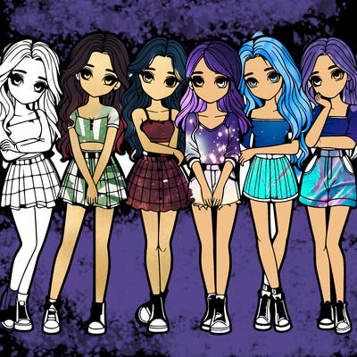 a group of girls realistic