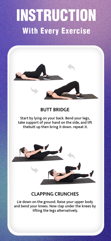 Weight Loss, Workout for Women - Guía de instrucciones para ejercicios de puente de glúteos y abdominales de aplauso