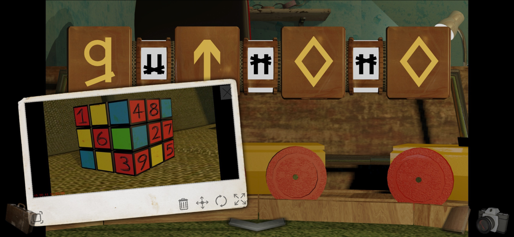 A Short Tale - A logic puzzle in A Short Tale featuring a polaroid clue of a numbered cube using the Glitch Camera system.