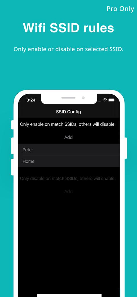 DNS 보안 앱 Wifi SSID 규칙 구성 화면