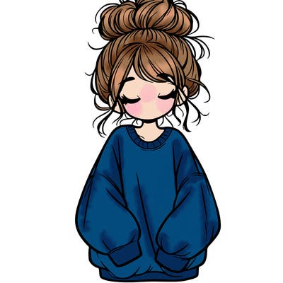girl with baggy sweatshirt and messy bun