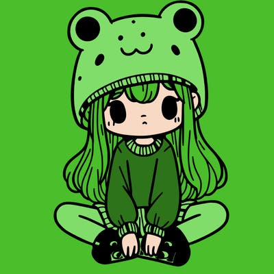 a girl wearing a frog hat and some frog socks