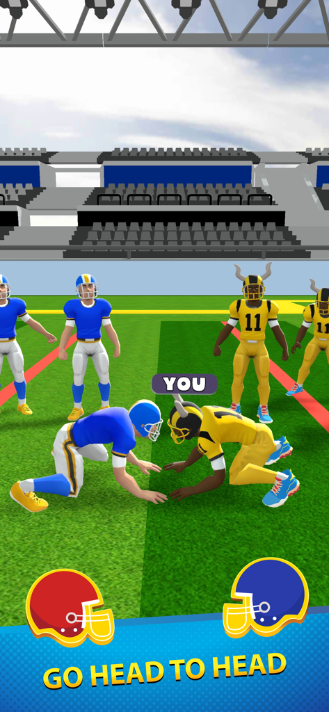 Hyper Touchdown 3D - Two American football players in a line of scrimmage stance during a head to head match in a 3D stadium