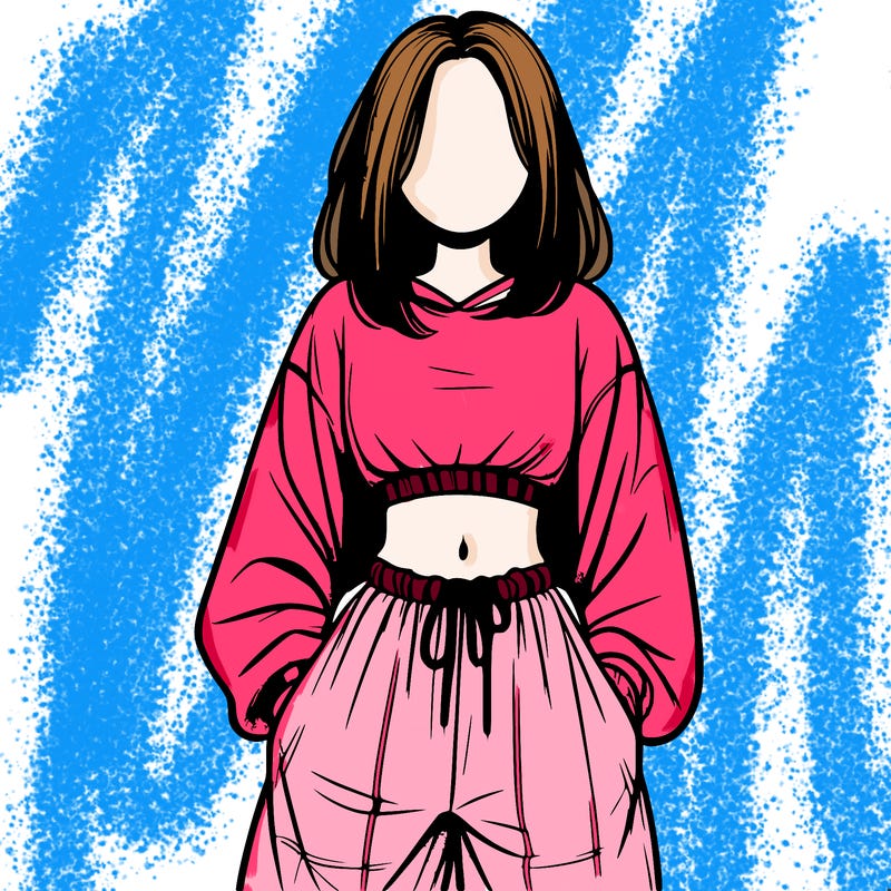 realistic girl faceless with baggy pants and a crop top