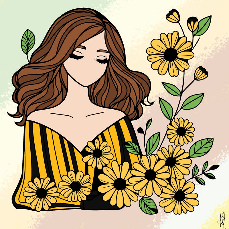 modern girl with flowers